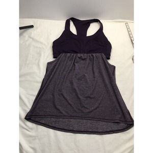 Lululemon Tank Bra Top 2-In-Run Womens 8 Heathered Deep Zinfandel Layered